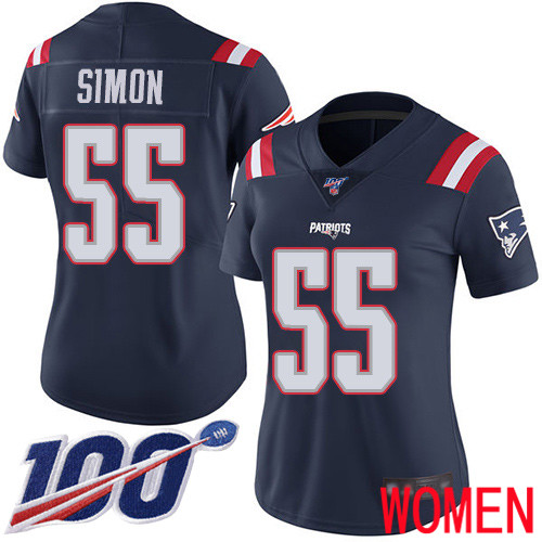 New England Patriots Football #55 100th Season Rush Limited Navy Blue Women John Simon NFL Jersey